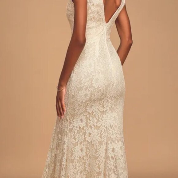 Lulus White Lace Cap Sleeve Plunge Mermaid Maxi Dress Size XS - Picture 4 of 12